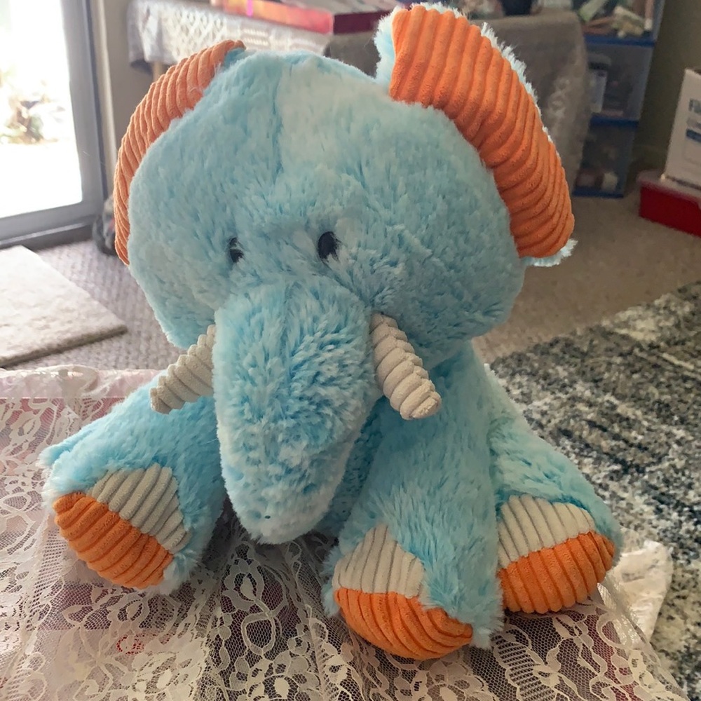 Animal Adventure Blue Elephant 11" Plush Orange Ribbed Feet Ears Tusks 2…